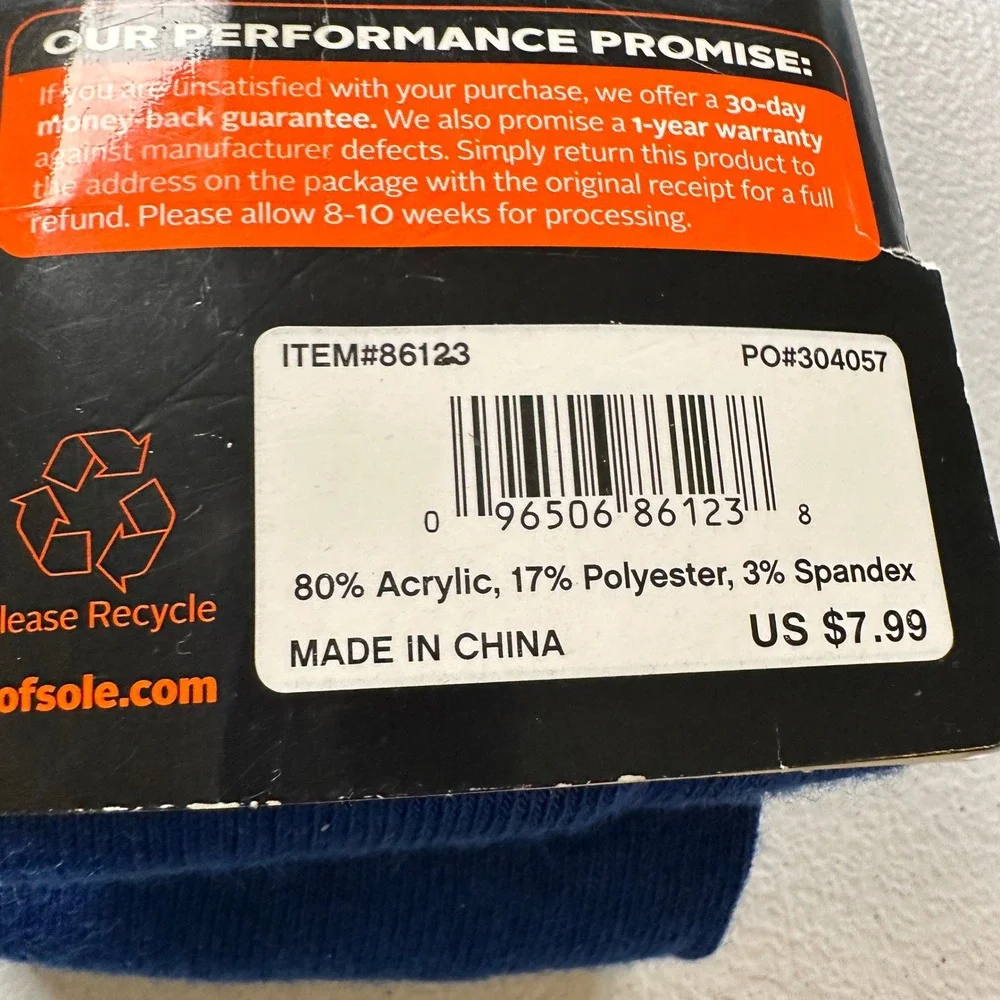 SofSole Baseball Performance Socks Blue Acrylic Blend Team Sport Men Size 5-9.5